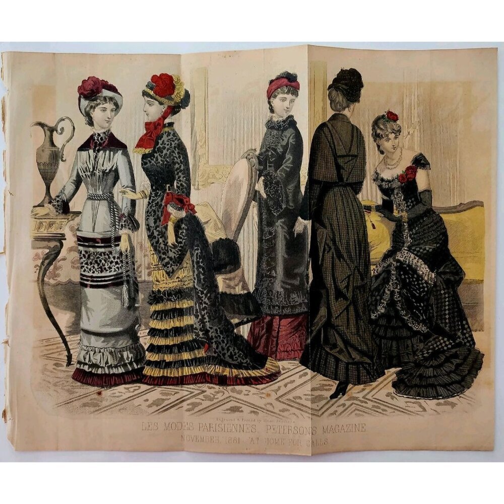 1881 At Home For Calls Hand Colored Engraving Victorian Women's Fashion DWQQ21 - Picture 2 of 2